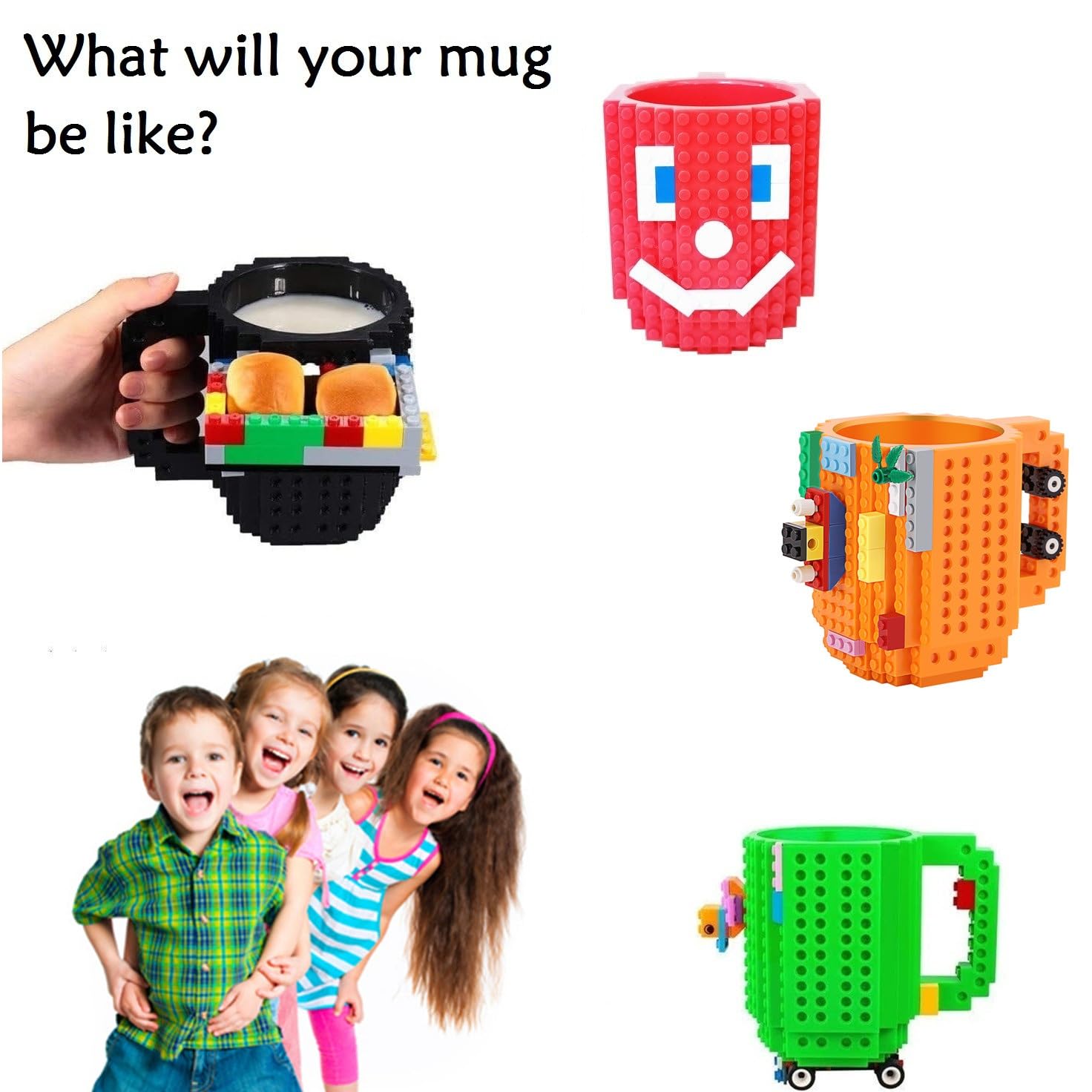Kids brick mug by DEEXITO with building blocks included