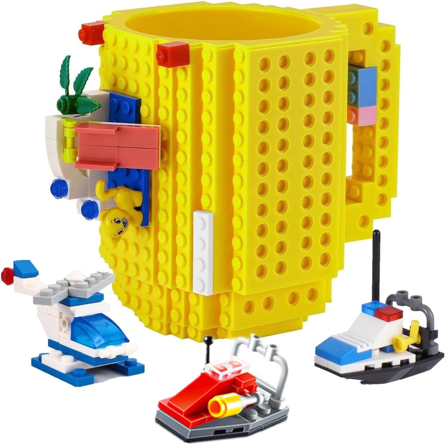 DEEXITO Build on Brick Coffee Mugs yellow with bricks set
