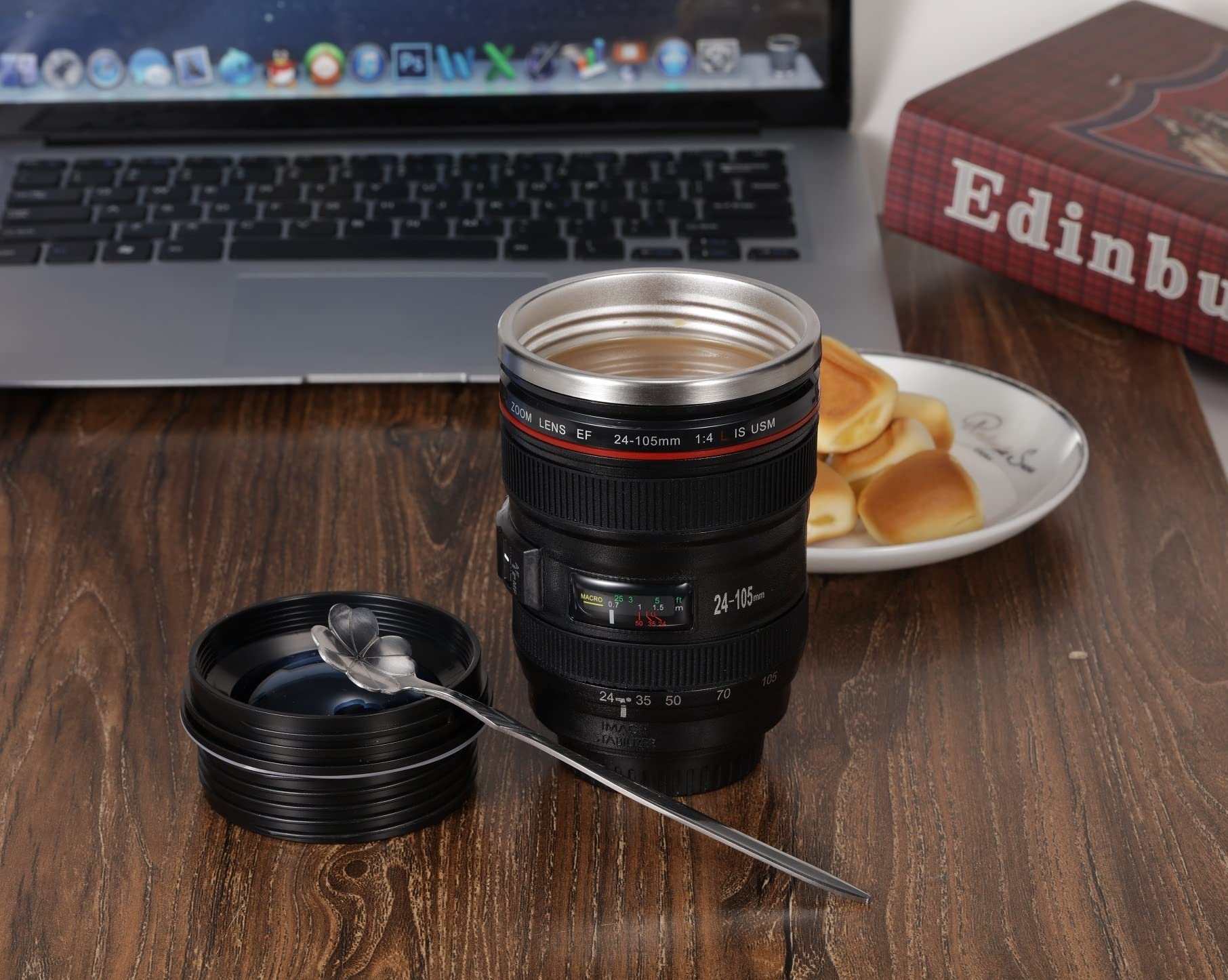 Four leaf clover spoon included with DEEXITO camera lens mug
