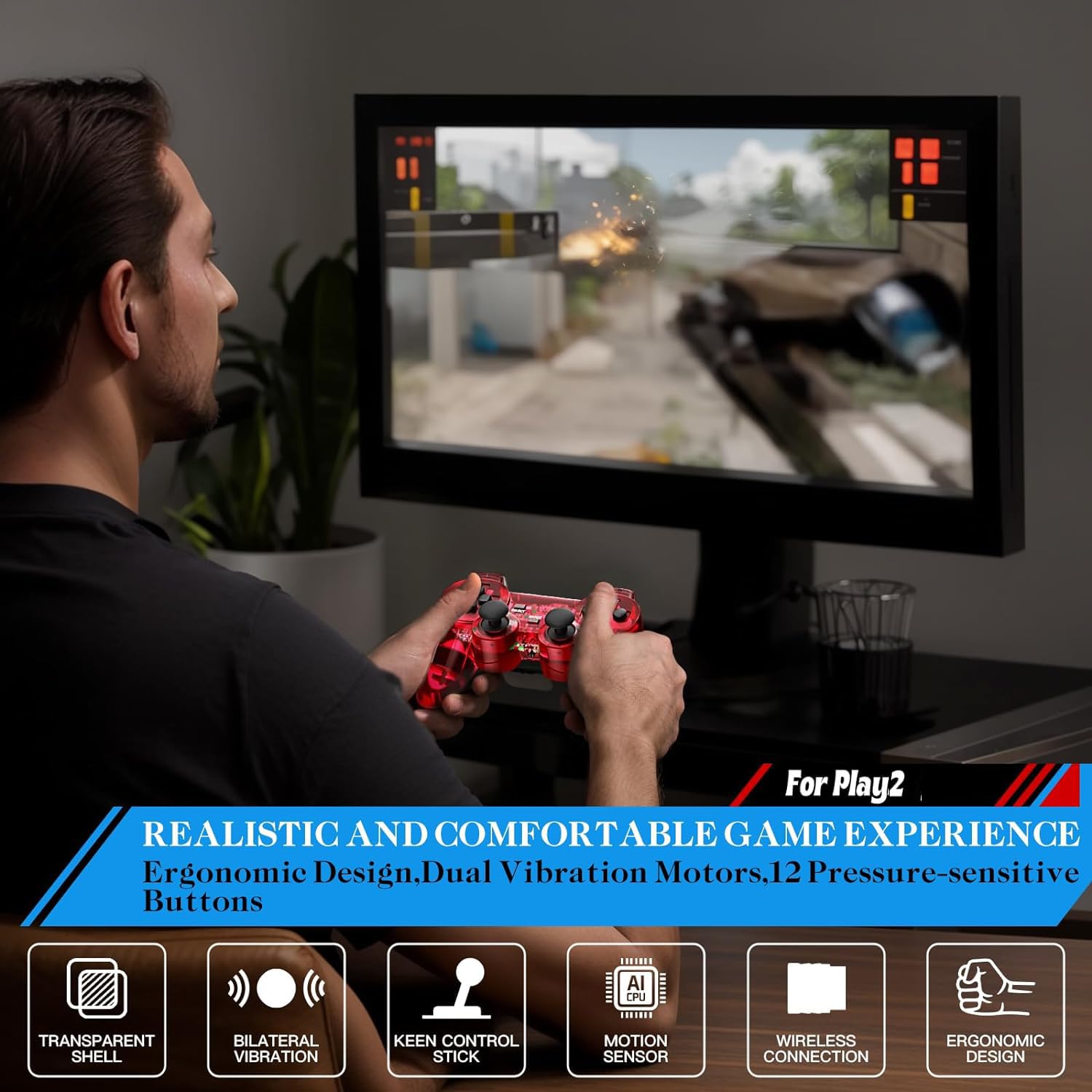 Degulan PS-2 wired controller clear blue side view