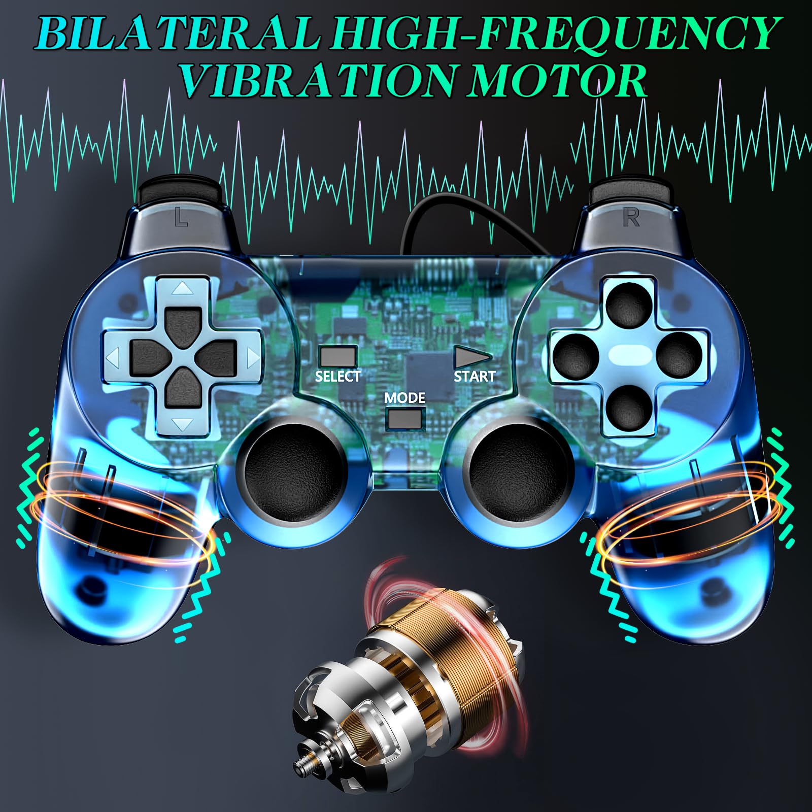 Degulan PS-2 wired controller clear red close up