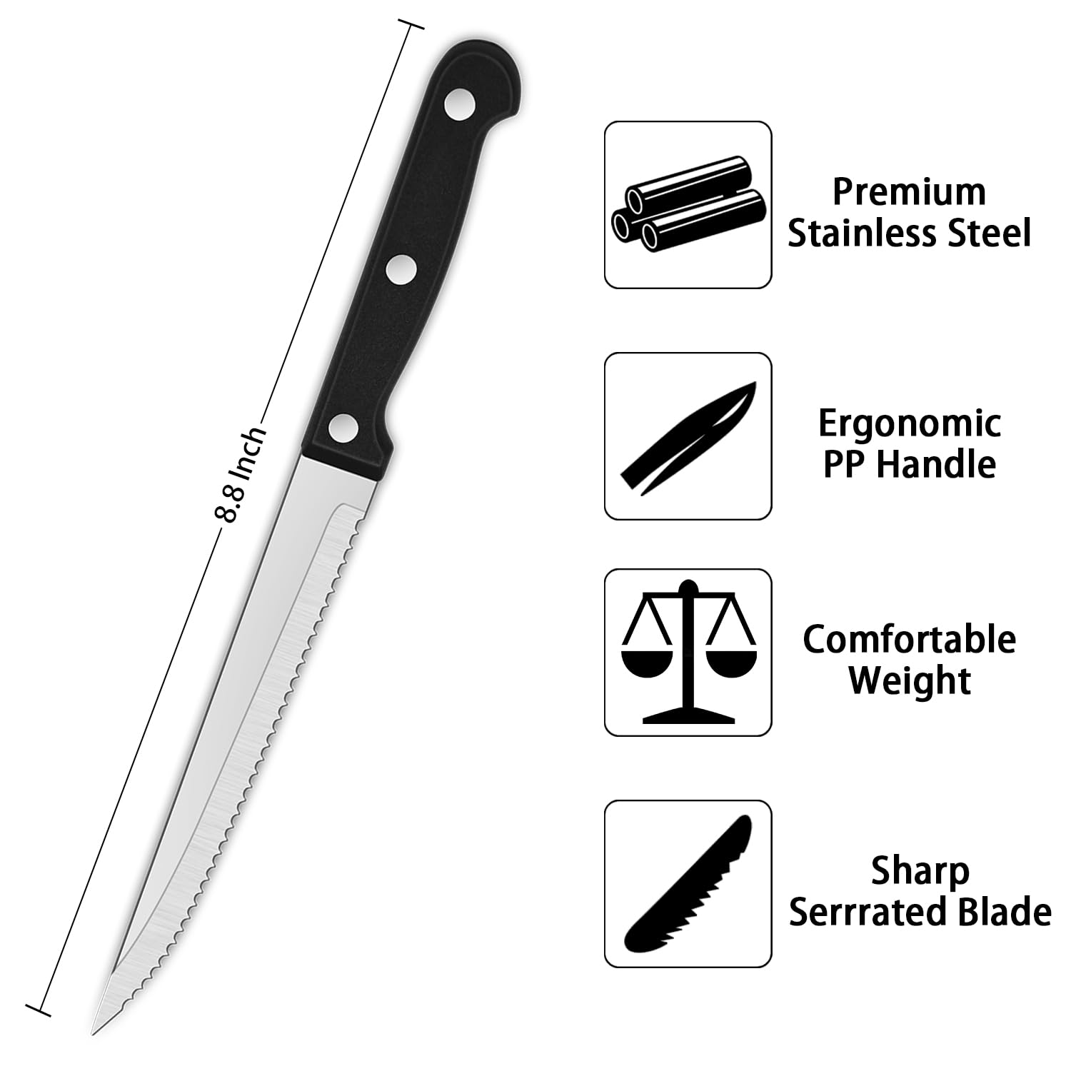 Eight piece steak knives with plastic handles