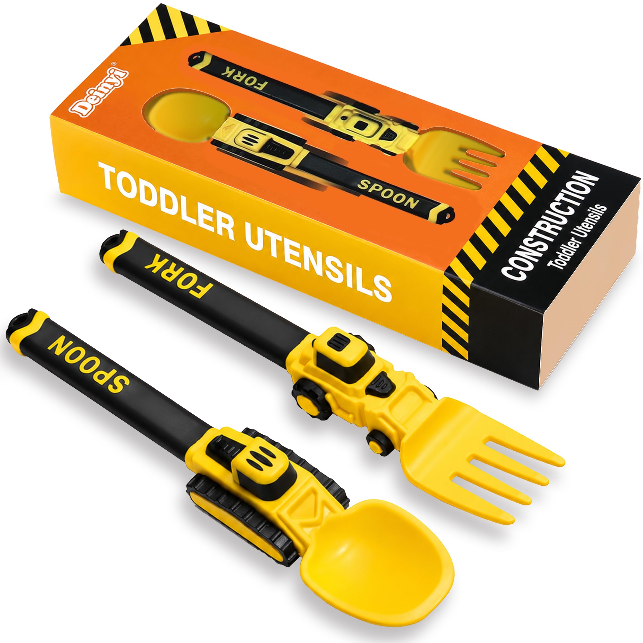 Deinyi construction toddler utensils with fork and spoon