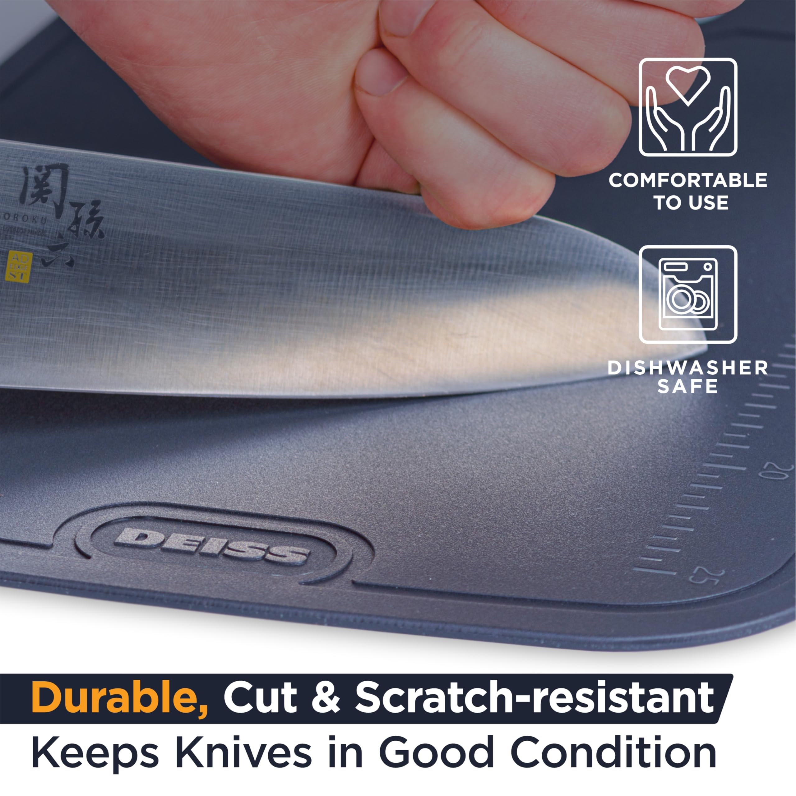 Five anti-slip strips on Deiss LUX cutting boards