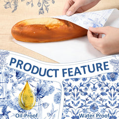 Six styles of blue floral paper set for baskets