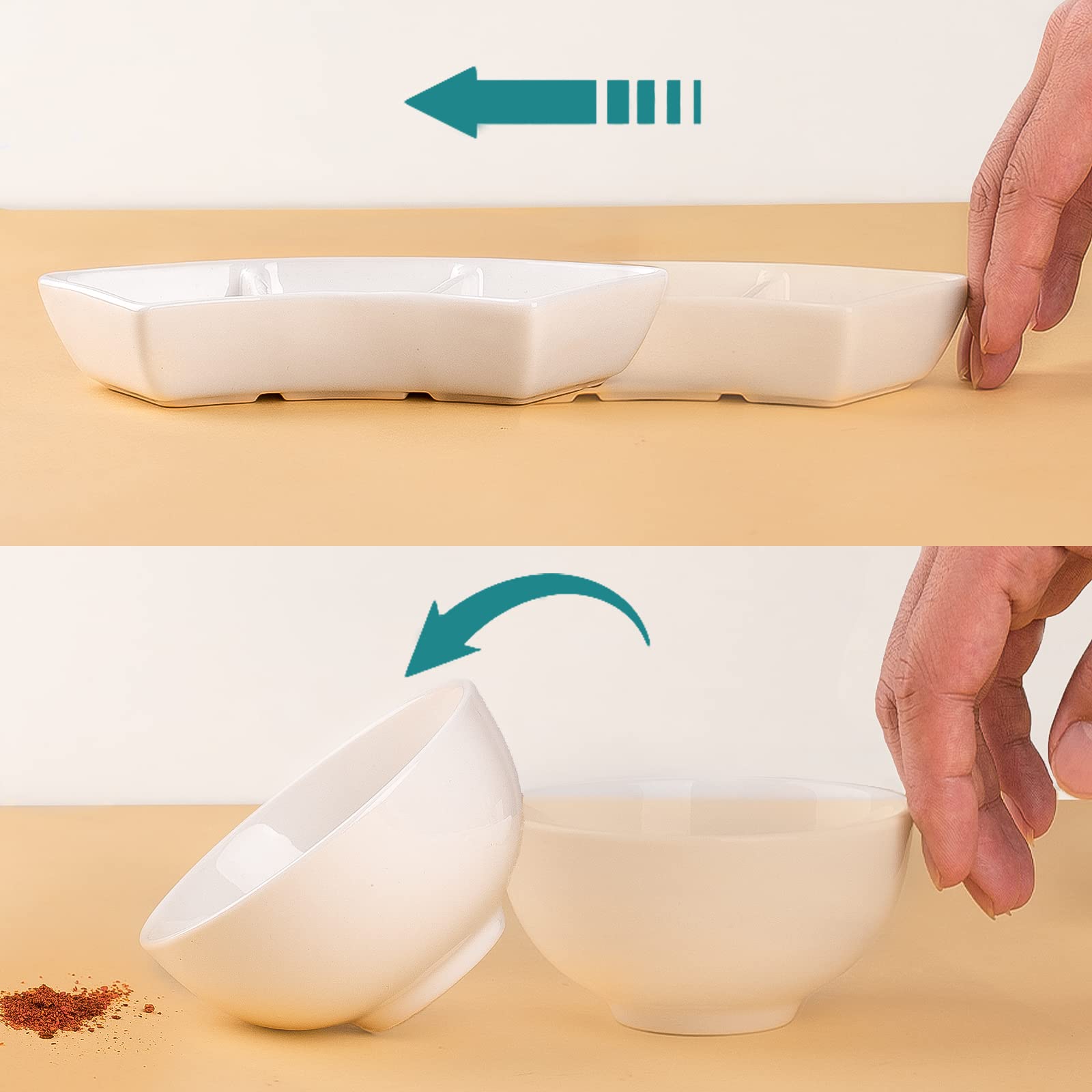 Delling dipping bowls three compartments and stable fan-shaped base