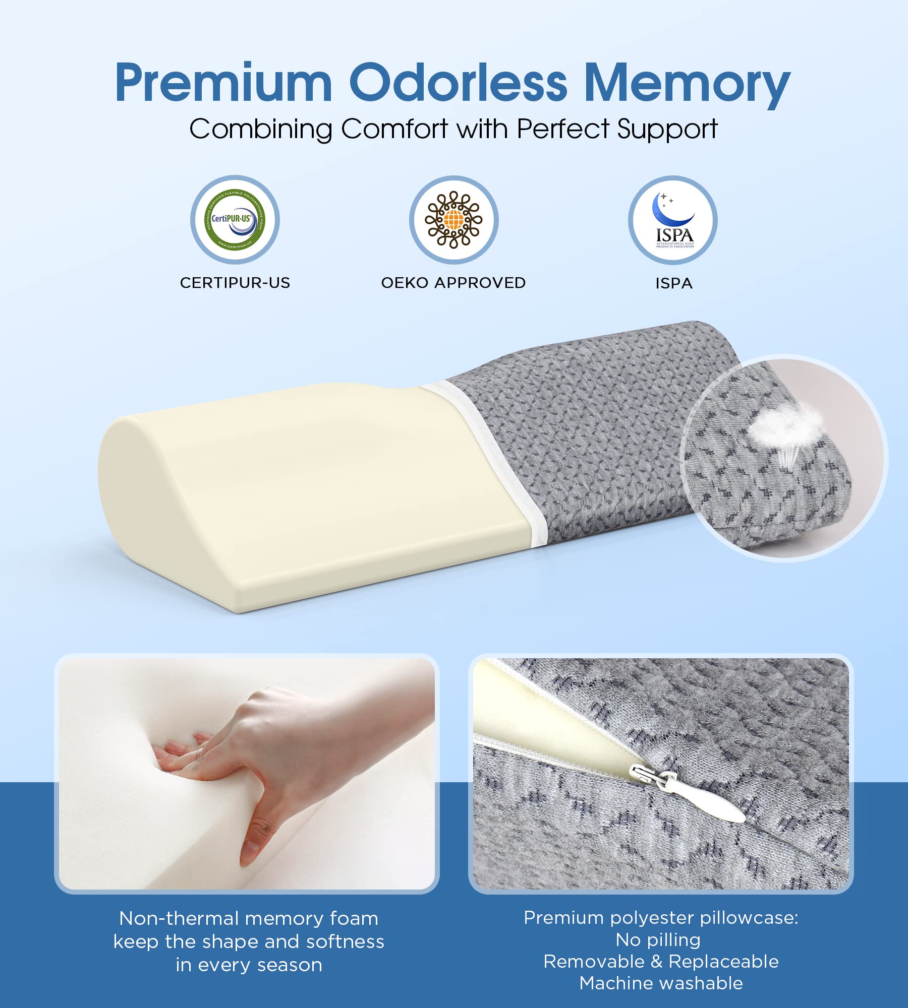 Demelon pillow certified by OEKO-TEX CertiPUR-US ISPA