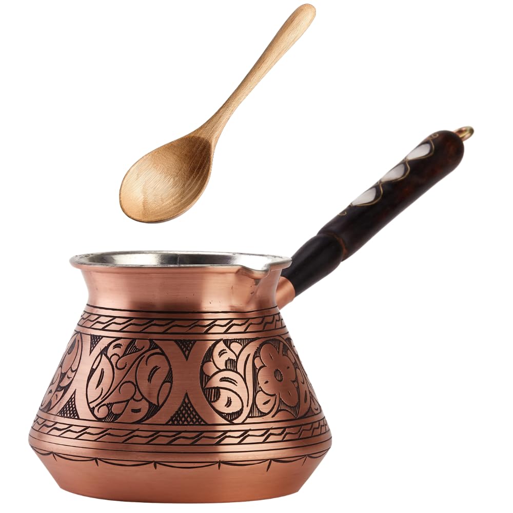 DEMMEX copper Turkish coffee pot cezve with wooden handle