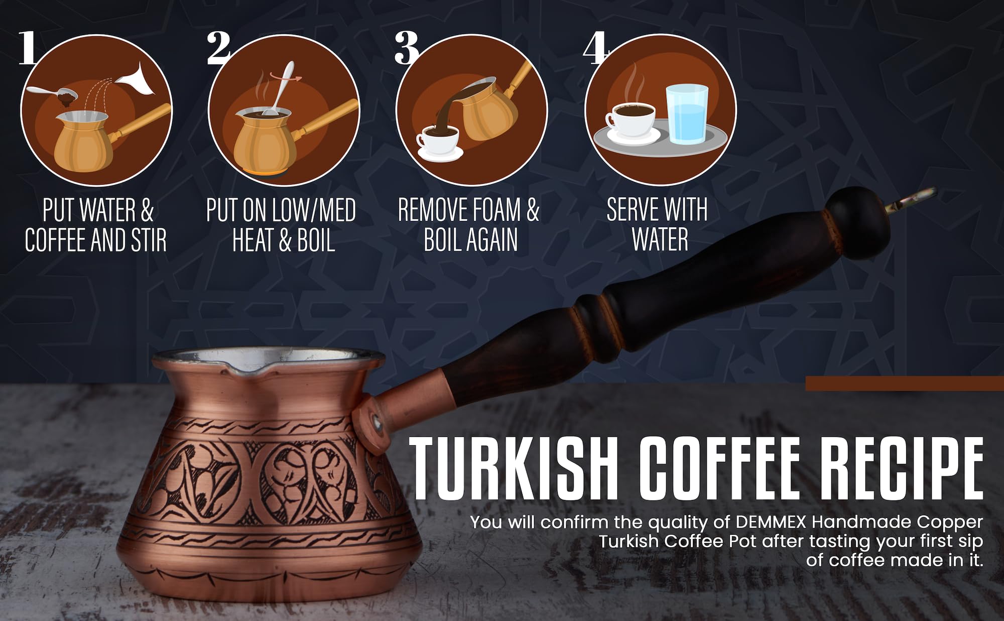Handmade Turkish coffee pot crafted in TURKEY