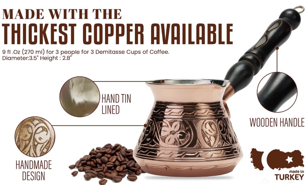 DEMMEX hand engraved copper cezve Turkish craftsmanship