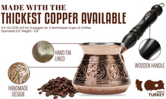 DEMMEX hand engraved copper cezve Turkish craftsmanship