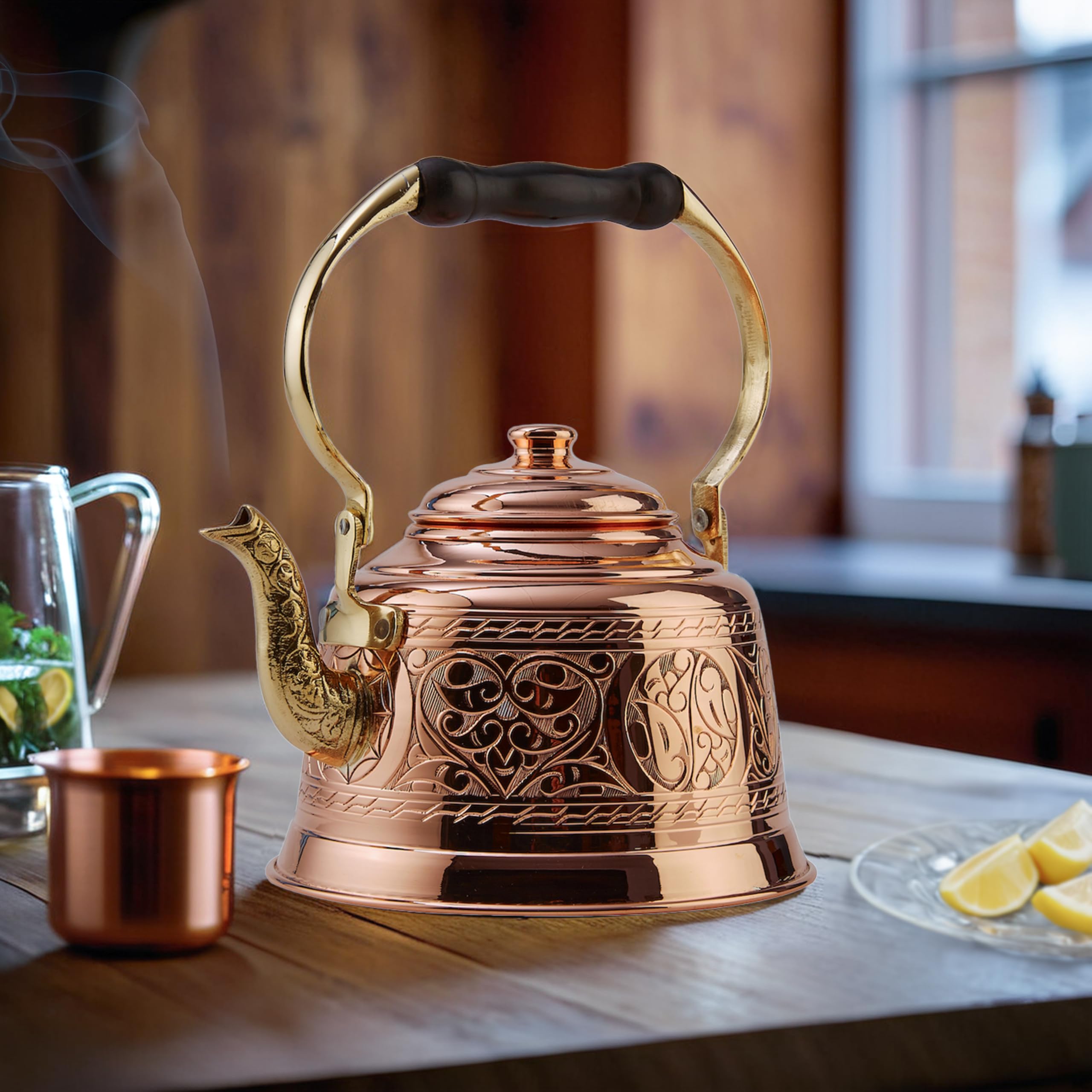 Patina-ready copper teapot with durable construction