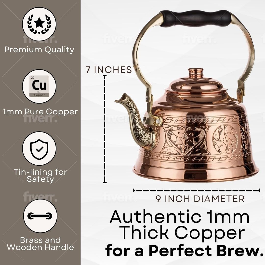 Traditional wide-base copper teapot design for stability