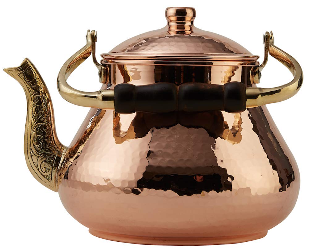 Turkish handmade copper teapot with hammered look