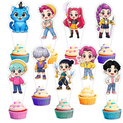 Demon Hunters cake decorations and cupcake toppers set for Kpop themed party