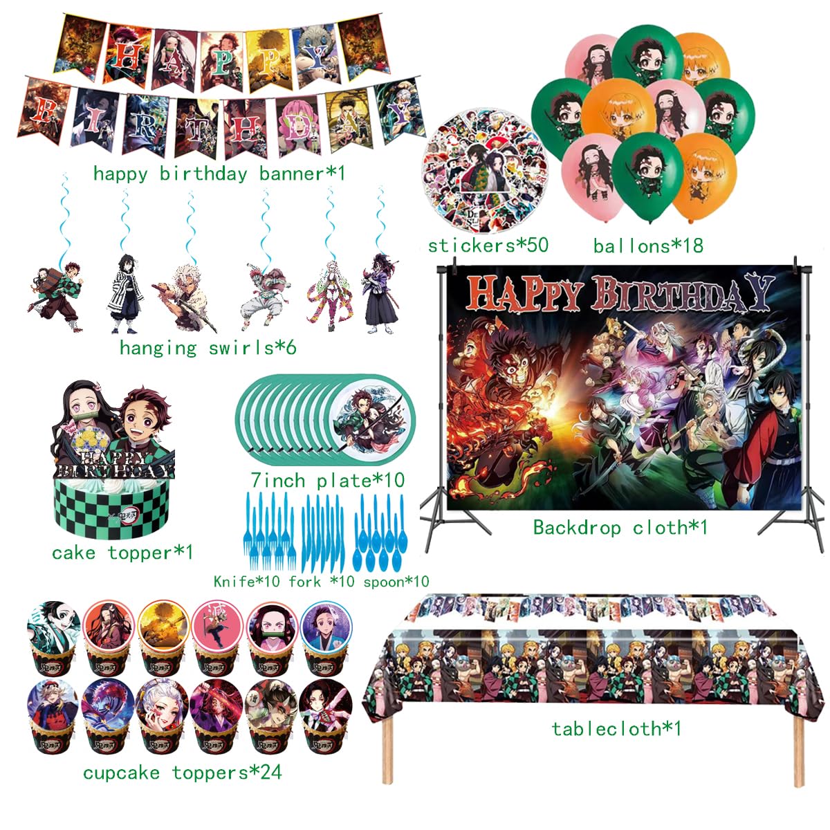 demon slayer party supplies banner tablecloth and toppers