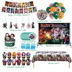demon slayer party supplies banner tablecloth and toppers
