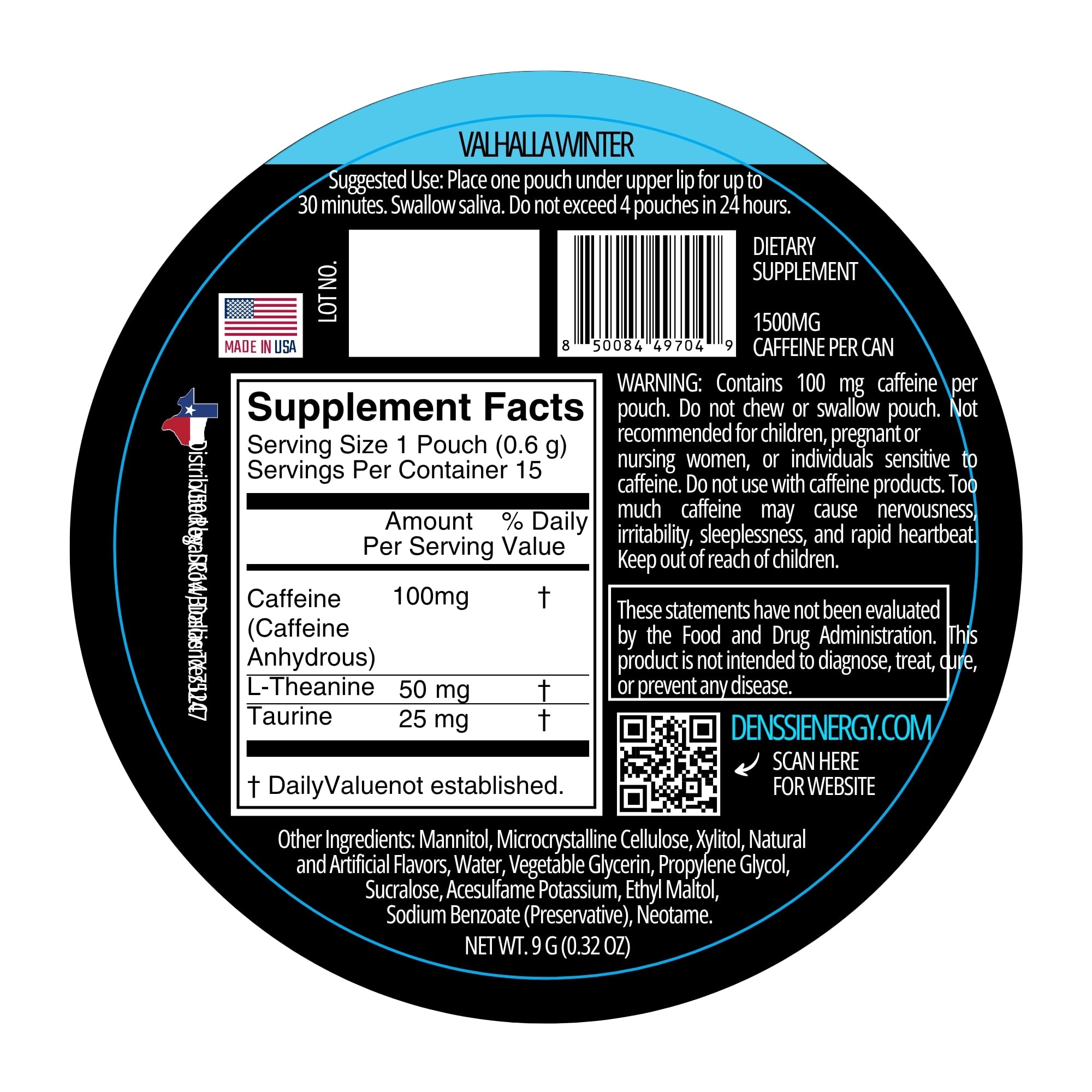 denssi energy pouches zero sugar no crash claim label