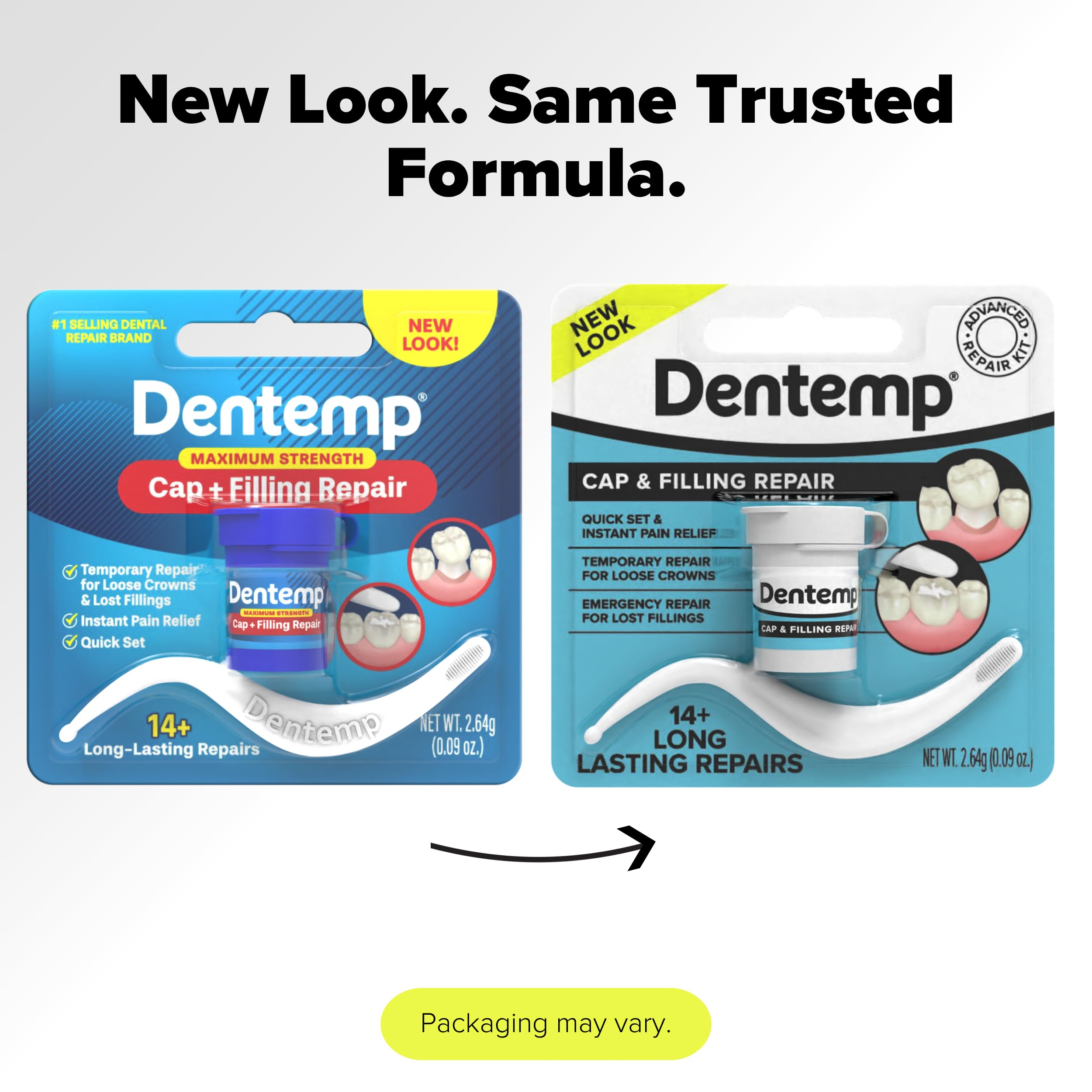 Two 2.2 g dental repair containers included in the kit
