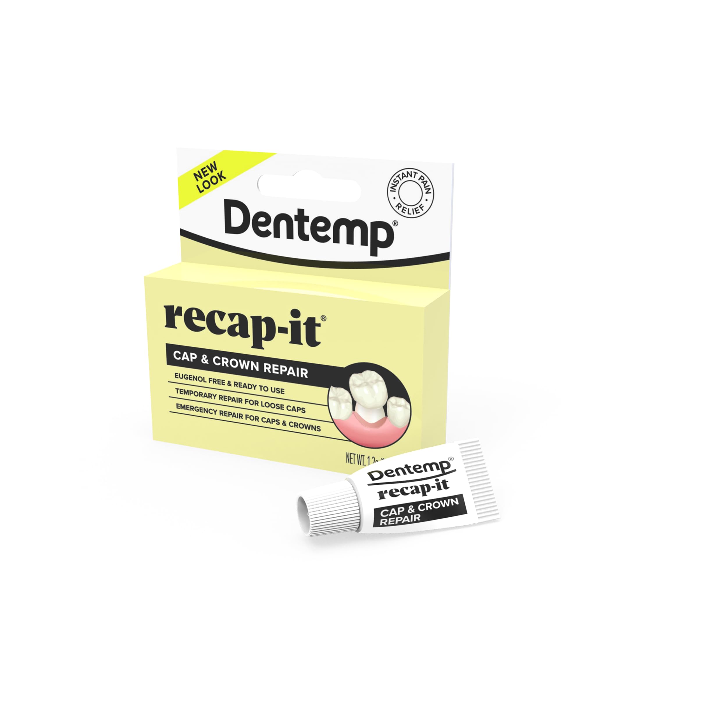 Dentemp Recap-It Cap and Crown Repair Dental Kit box and packaging