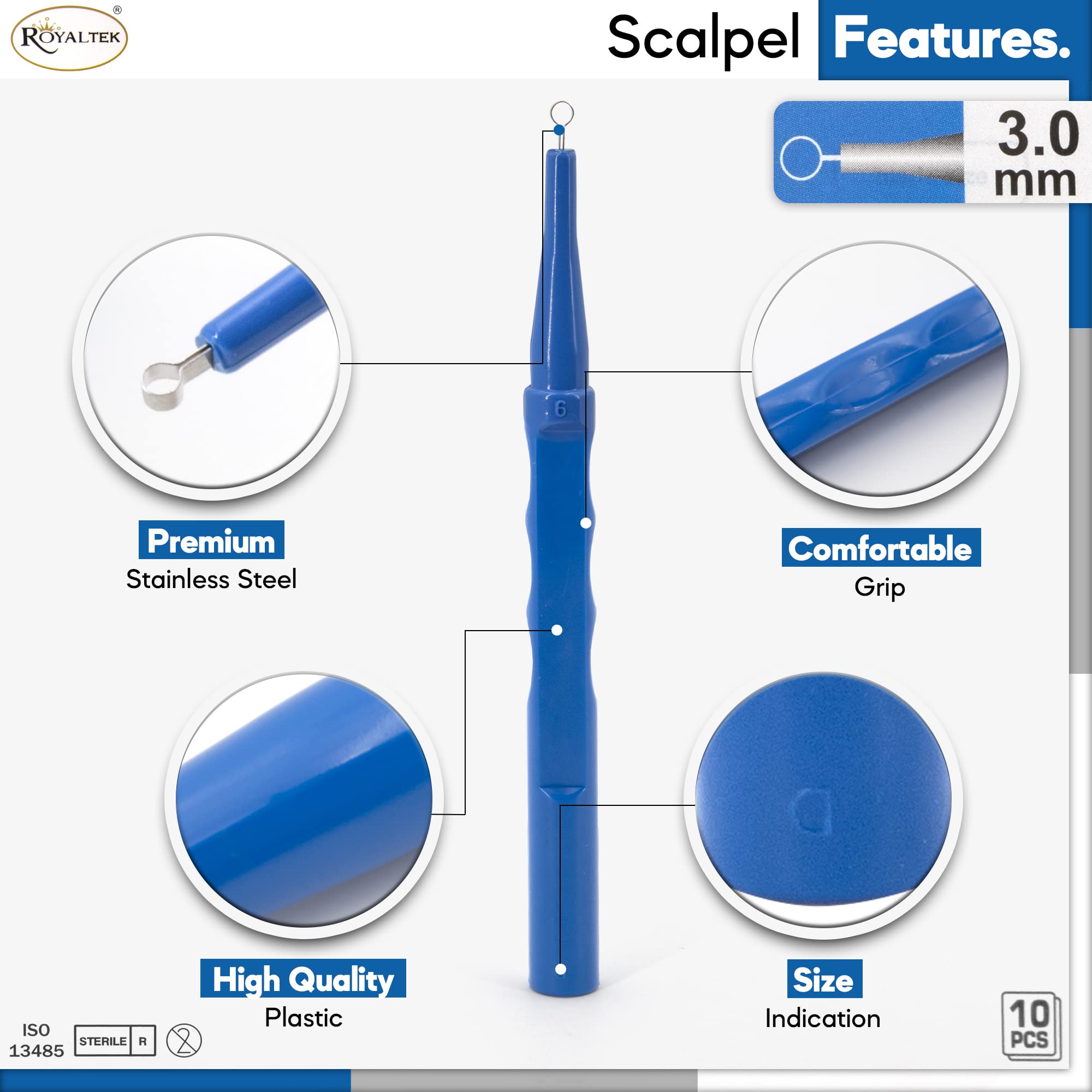 Sterile dermal curettes ready to use with protective cap