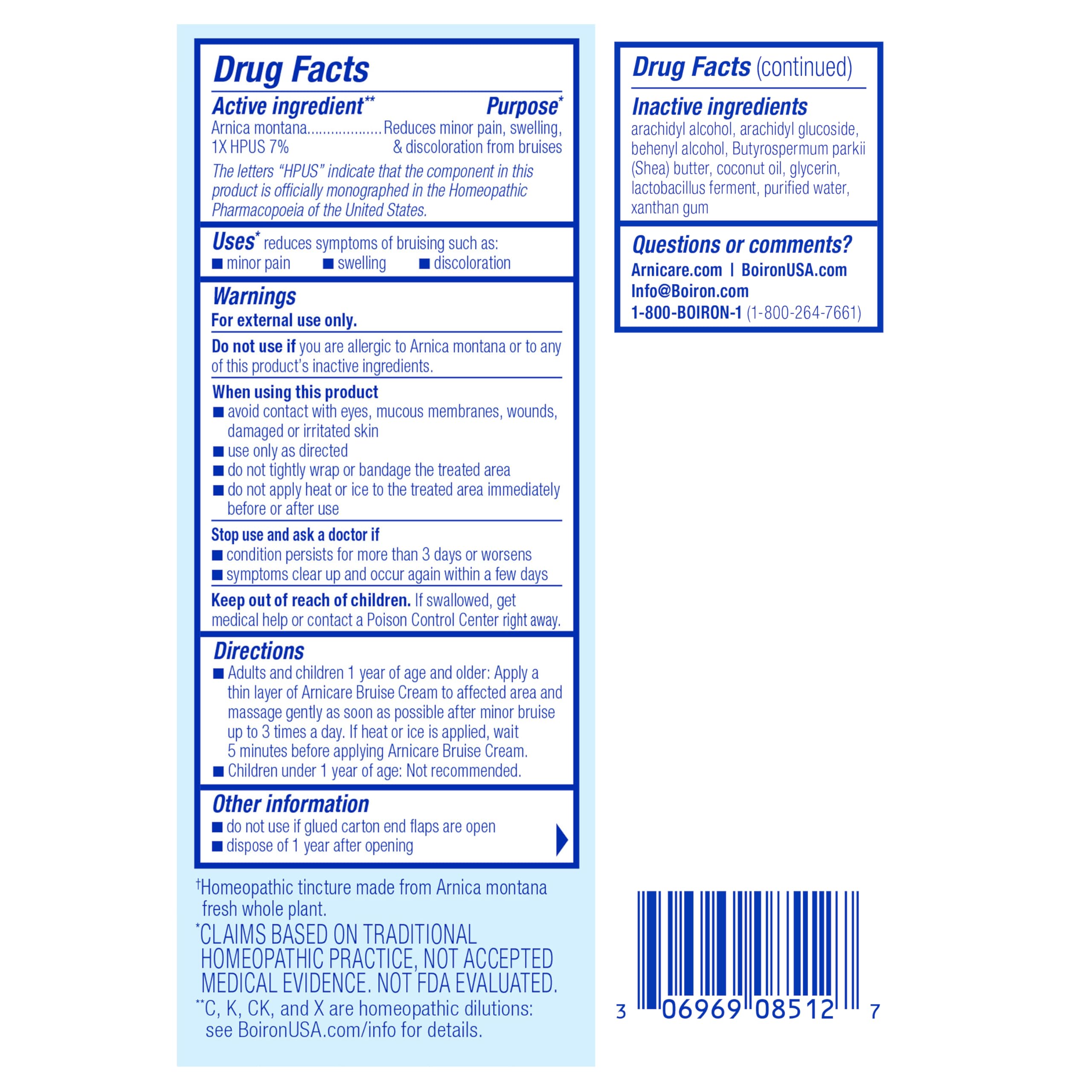 HSA and FSA eligible Arnicare Bruise Cream label