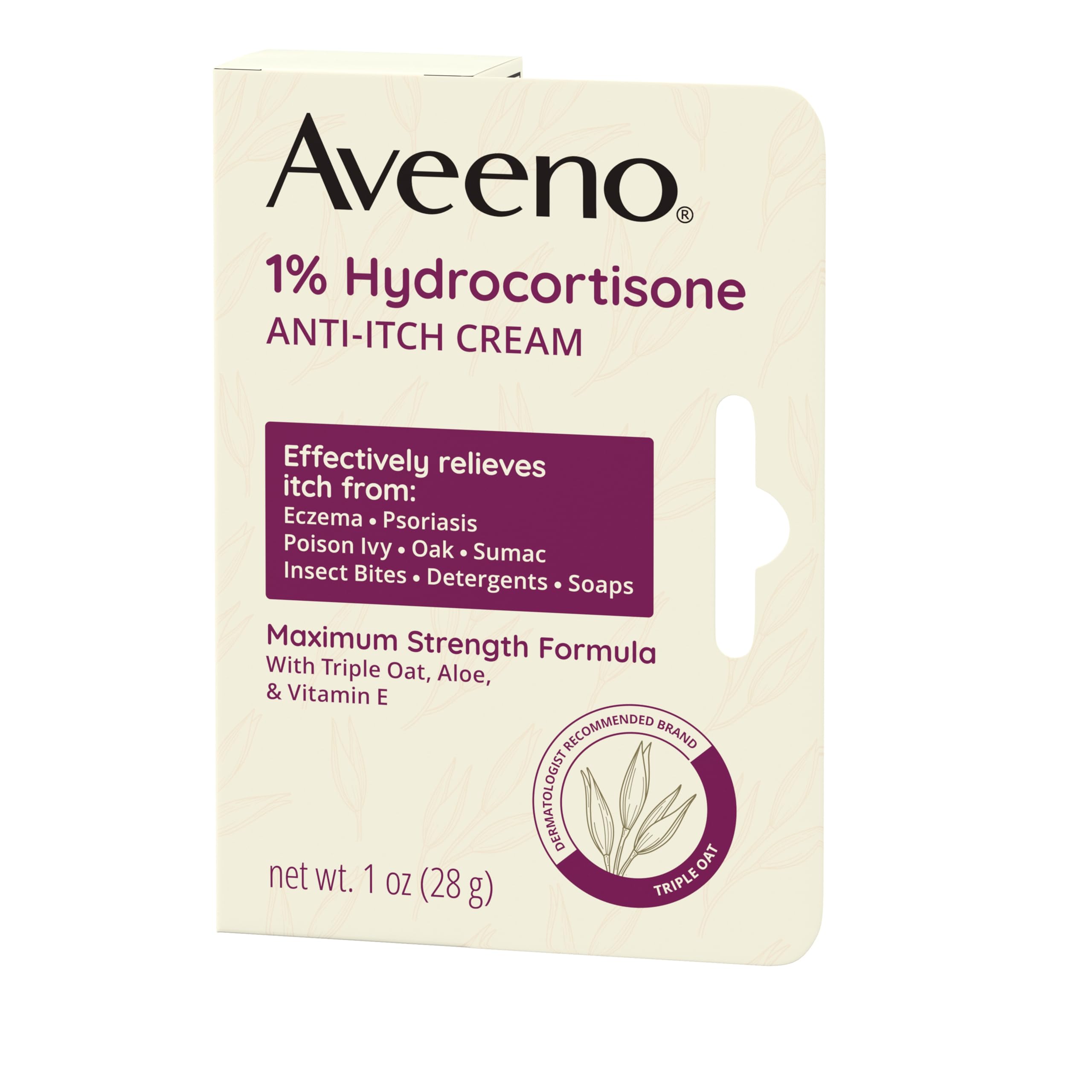 One-ounce tube packaging detail for Aveeno anti-itch cream