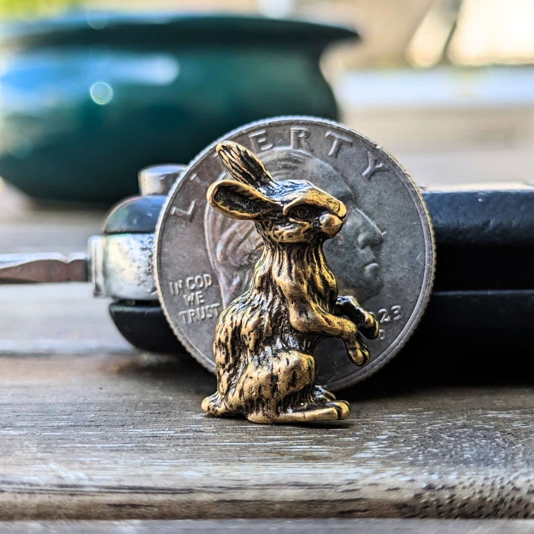 Desk decor brass rabbit figurine angle