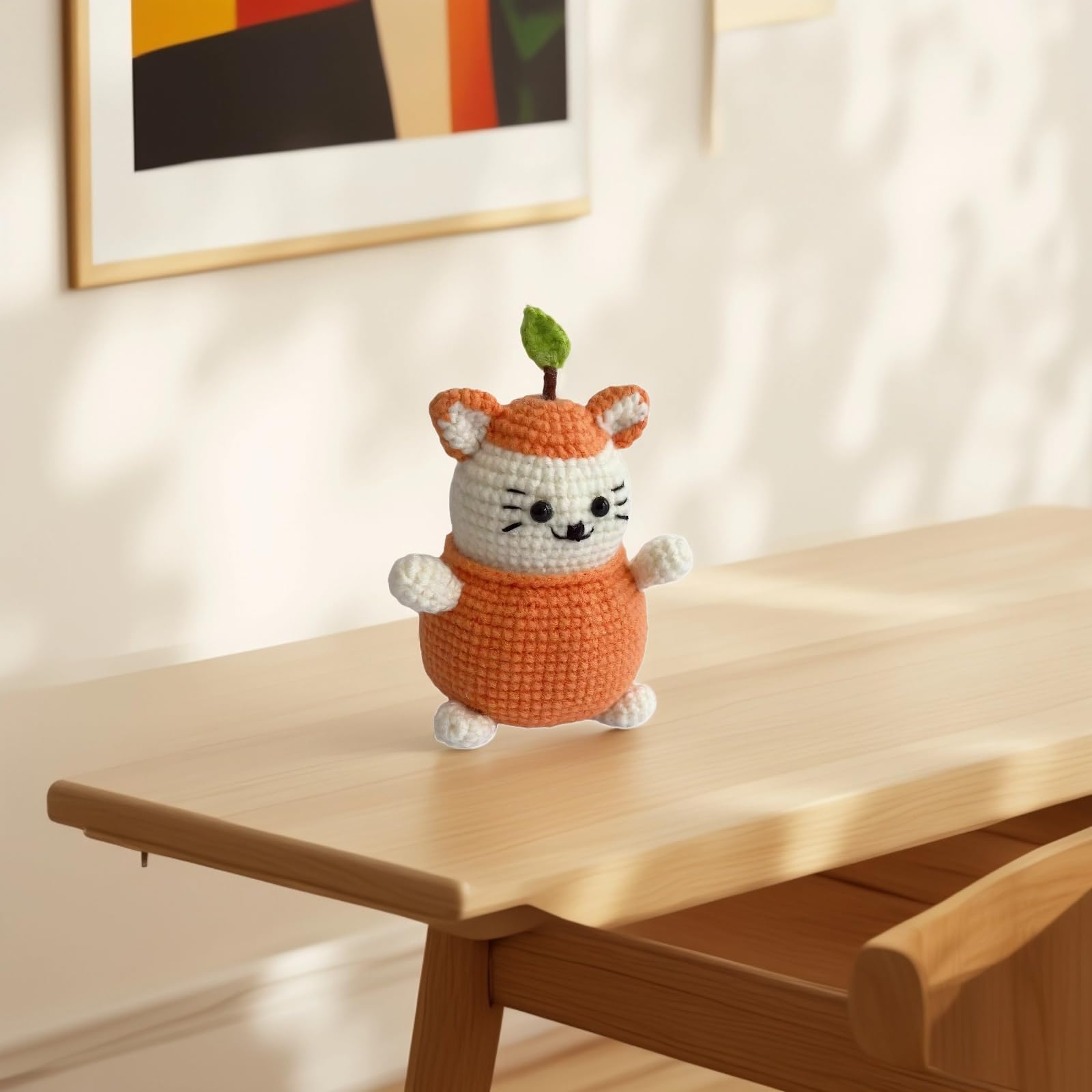 Desk buddy orange crochet cat doll