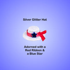 Desk goose wearing coordinated hat and silver glitter accents