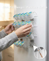 Angled clear acrylic slots holding K cups securely