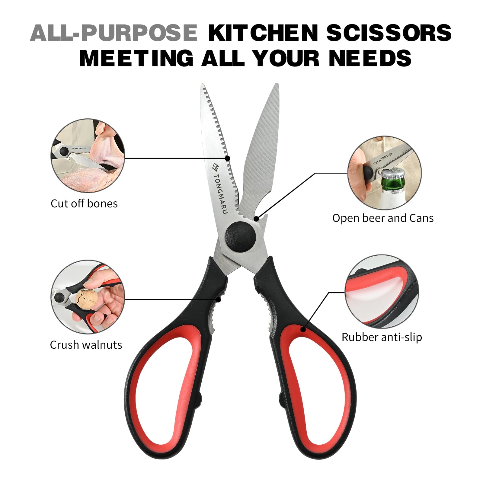 Stainless steel kitchen shears ergonomic handles