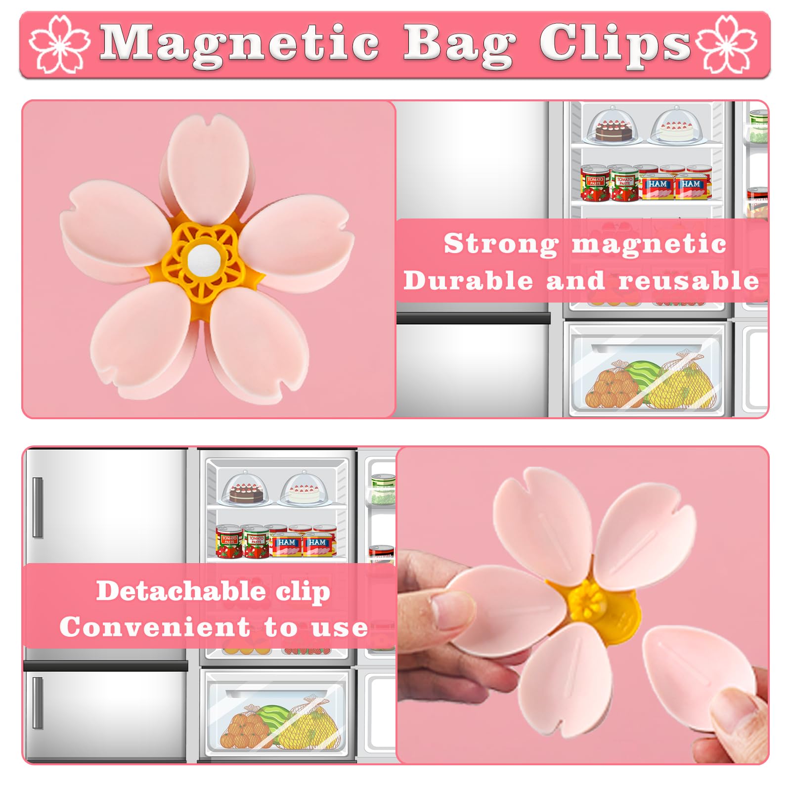 Strong magnetic base adheres to fridge or metal cabinet