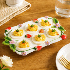 Smooth surface ceramic egg tray easy to wipe clean