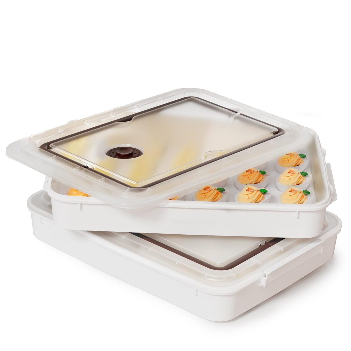 Two deviled egg containers with lid for fridge storage