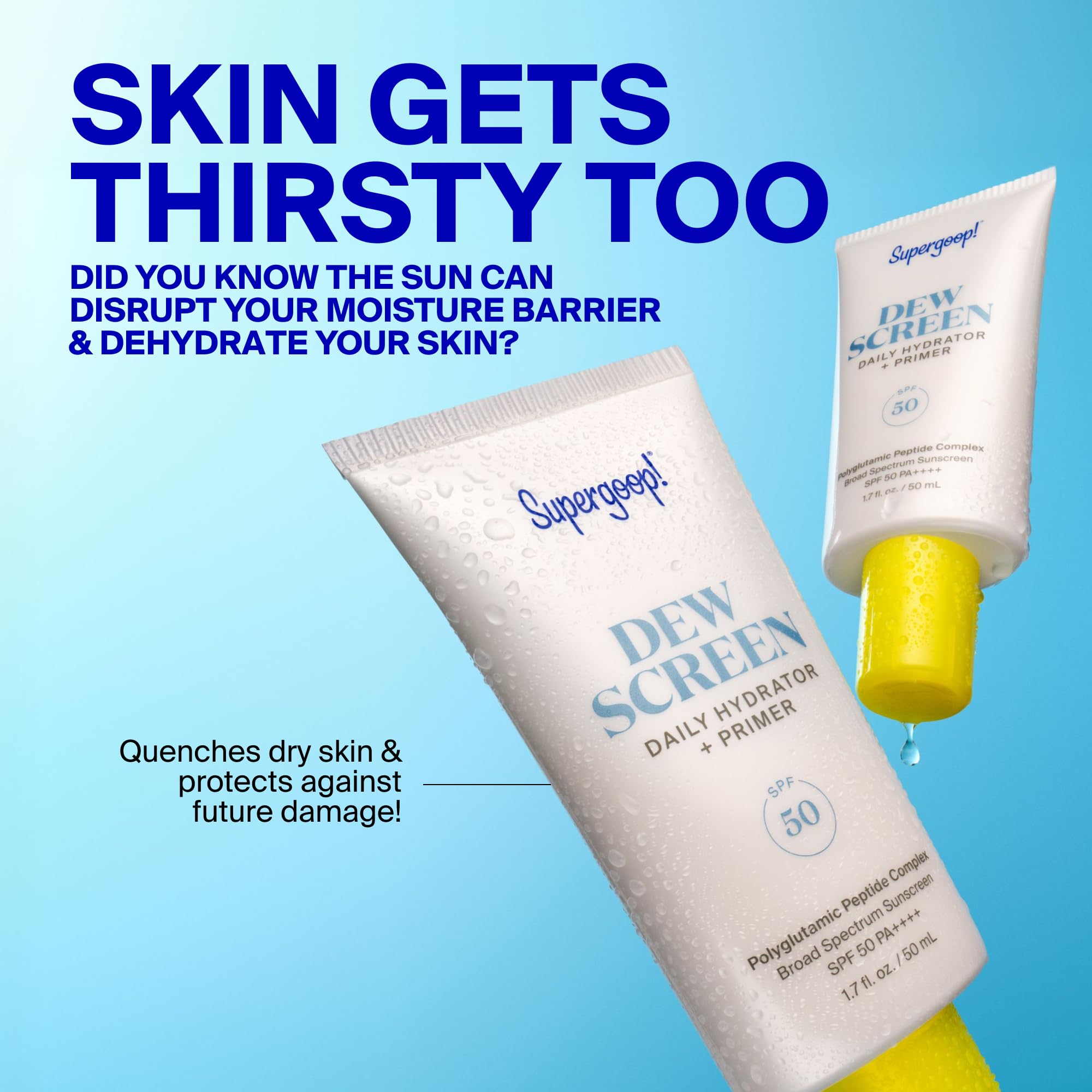 Dewscreen SPF 50 sunscreen bottle with pump dispenser