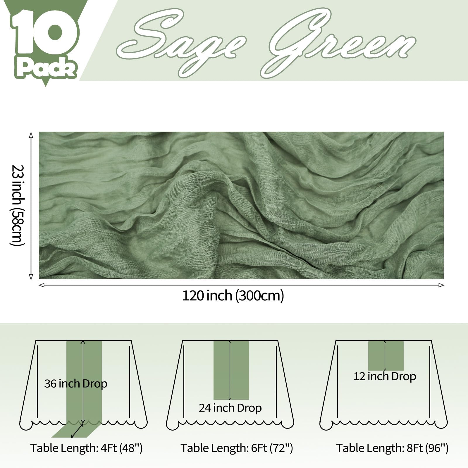 Dexbriz 10 pack sage green cheesecloth table runners