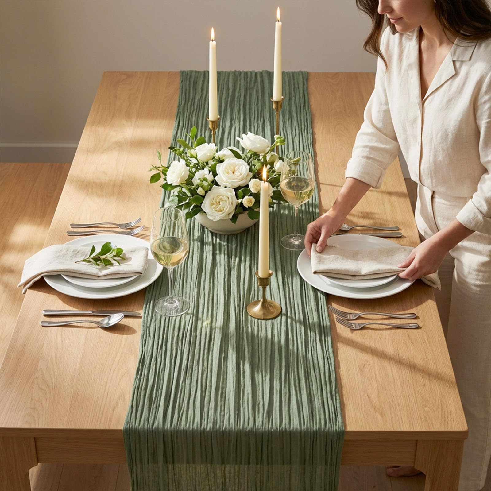 dexbriz premium polyester table runner sage green