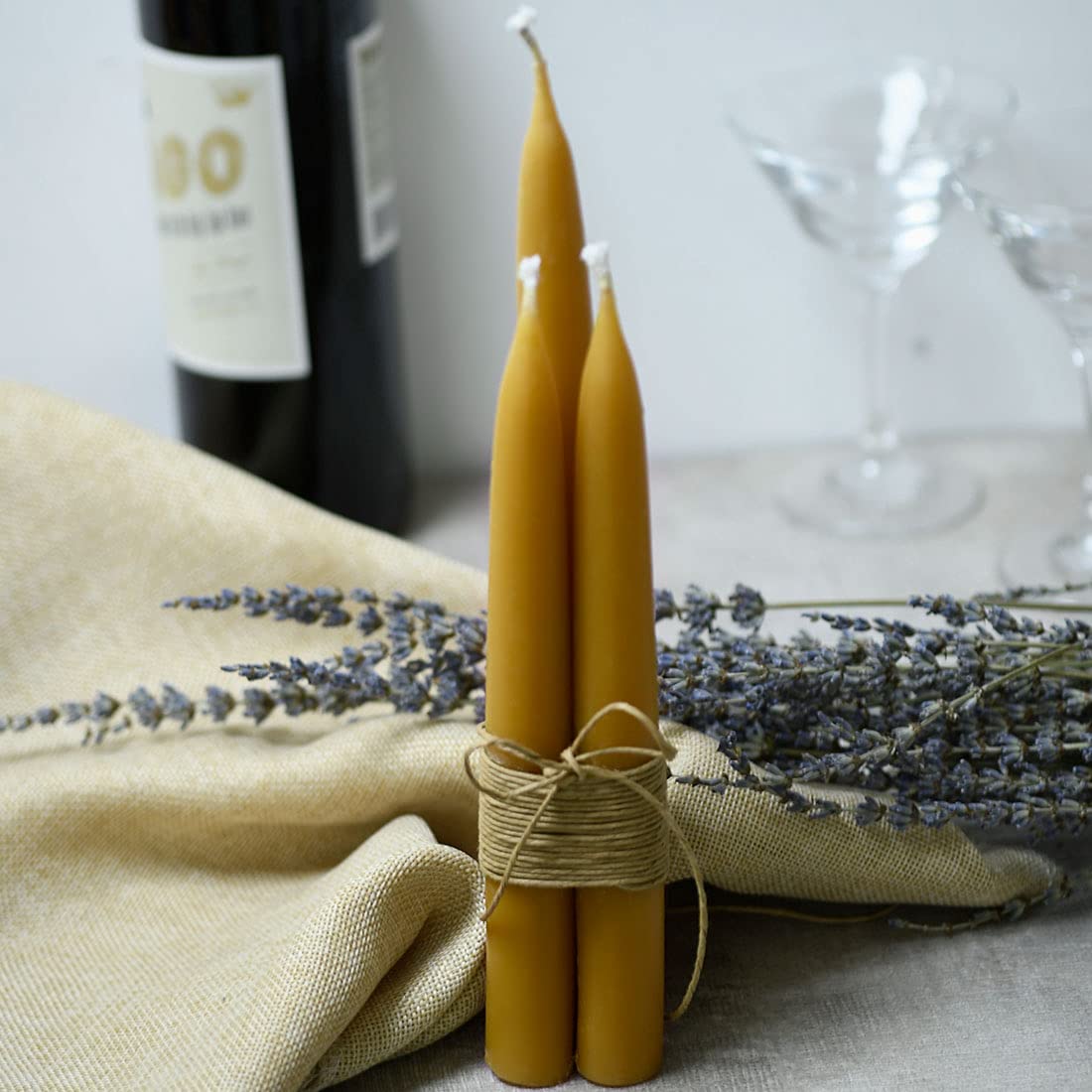 6 pack DEYBBY natural beeswax taper candles in standard holders