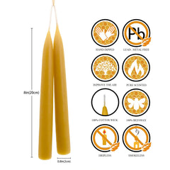 DEYBBY smokeless dripless beeswax taper candle 8 inch tall