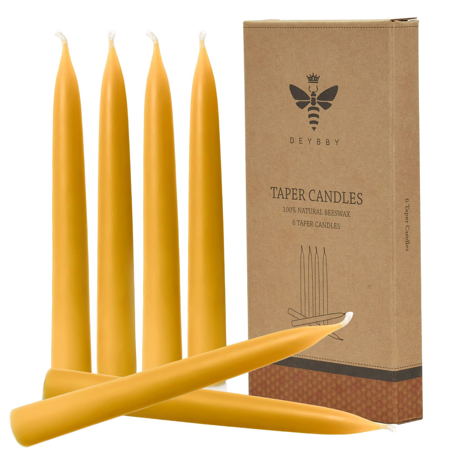 DEYBBY natural beeswax taper candles 8 inch 6 pack