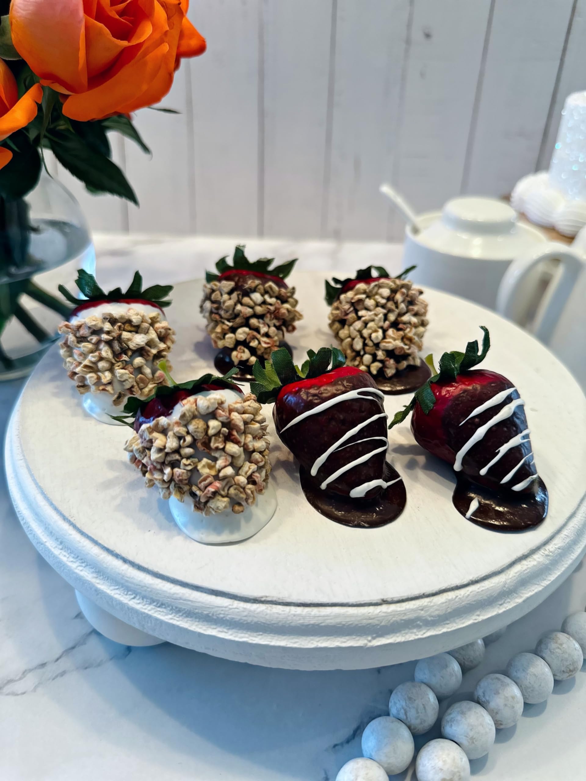 close up of fake dipped strawberry showing dimensions 2 tall 1.5 wide