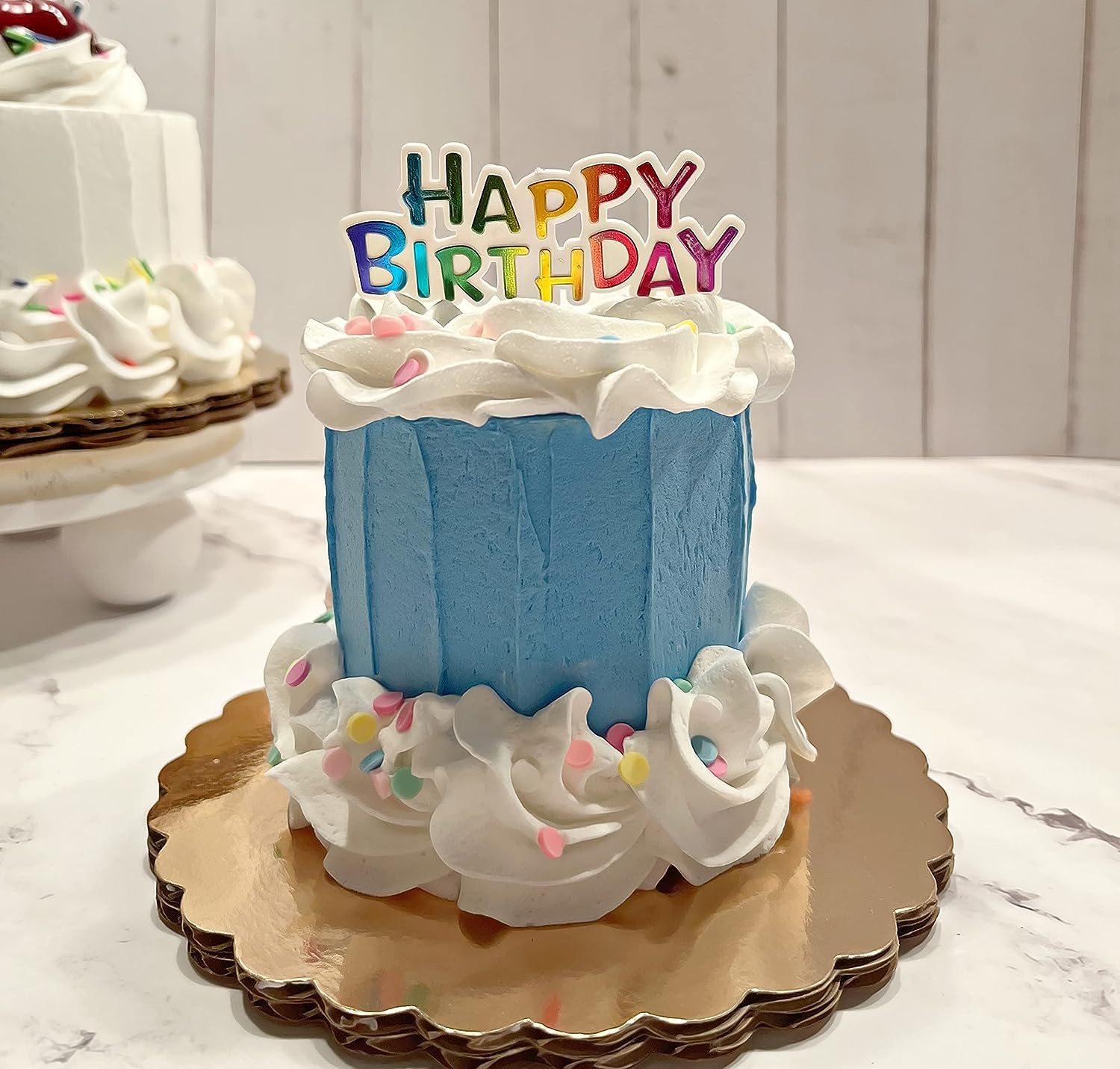 4in wide 4.5in tall fake cake on 6in board for display