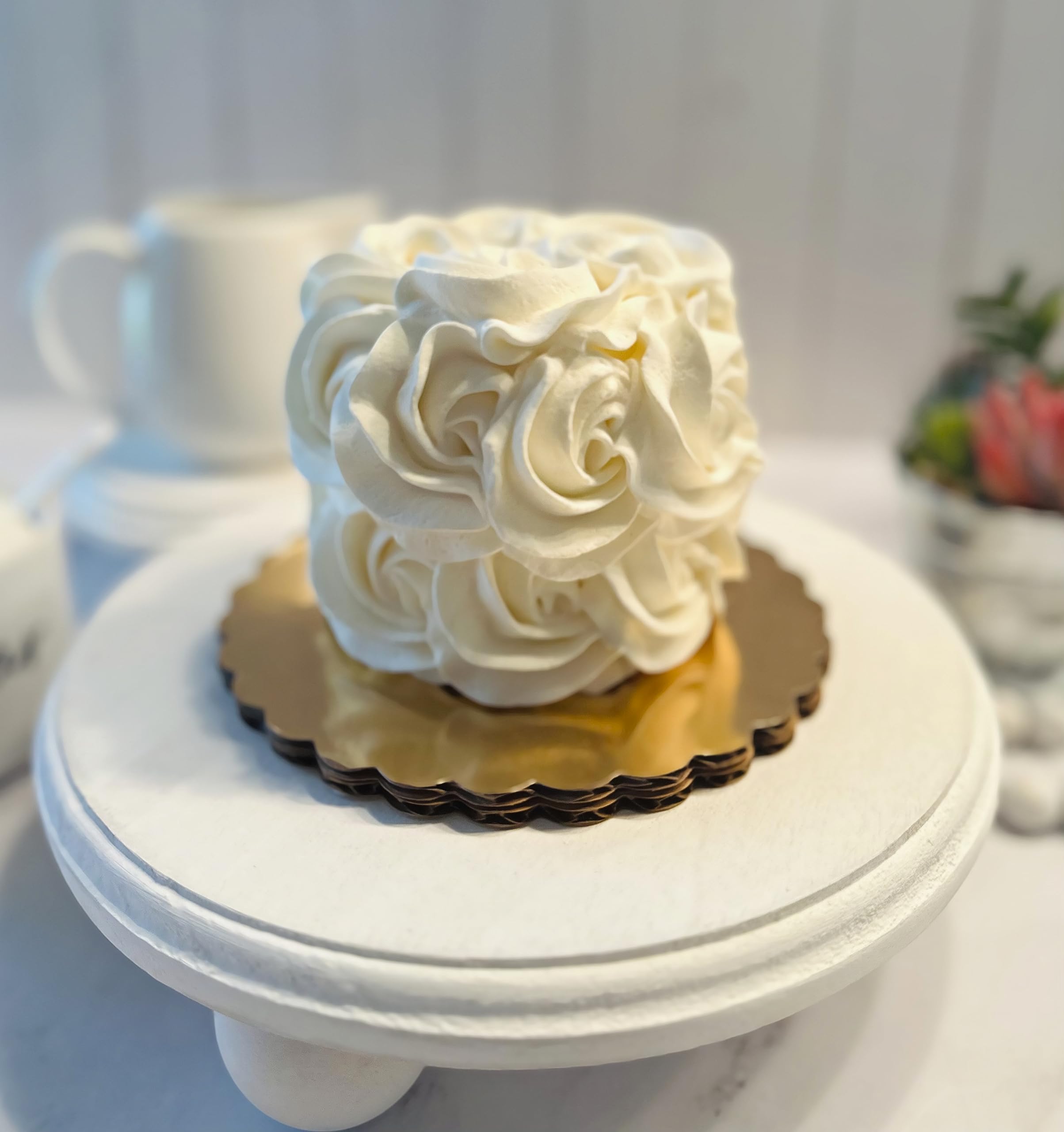 4 inch wide 3.5 inch tall fake cake on 6 inch board