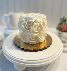 4 inch wide 3.5 inch tall fake cake on 6 inch board