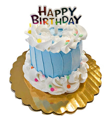Dezicakes handmade blue fake cake decorative 4in by 4.5in on 6in board