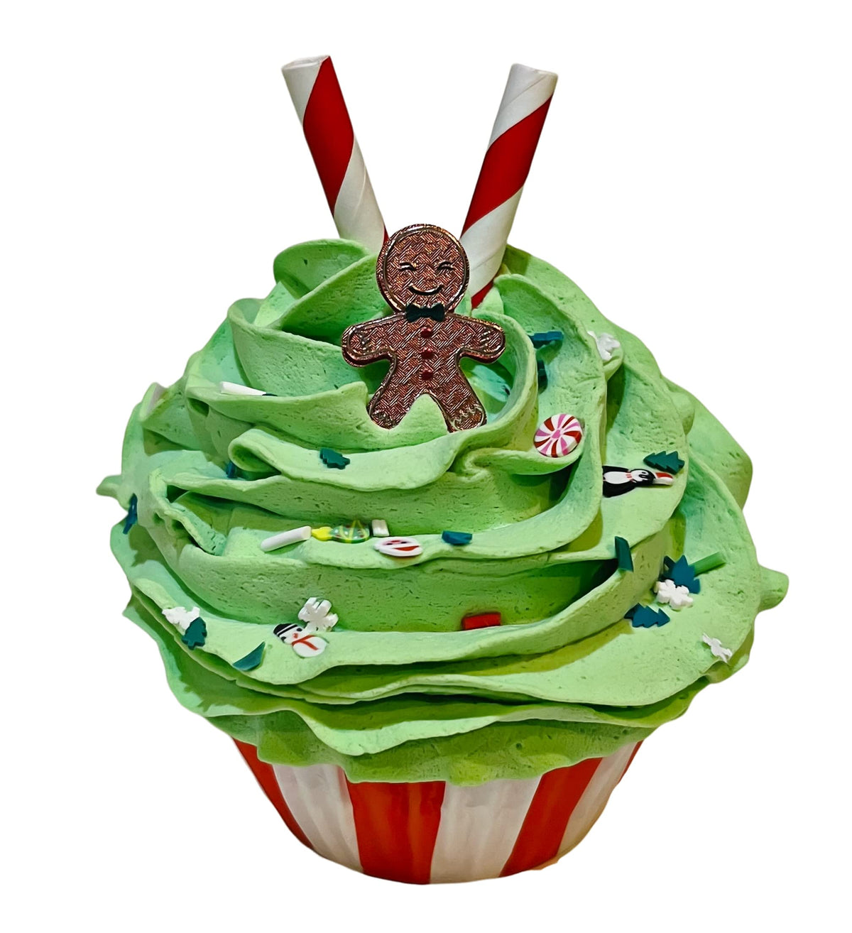 Dezicakes handmade fake cupcake green Christmas gingerbread 3.5in wide 4.5in tall