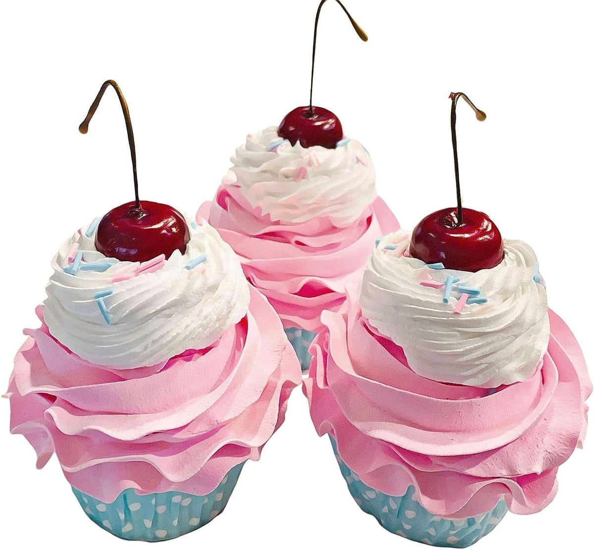 Dezicakes fake cake cupcakes set of 3 pink and white bubblegum decor