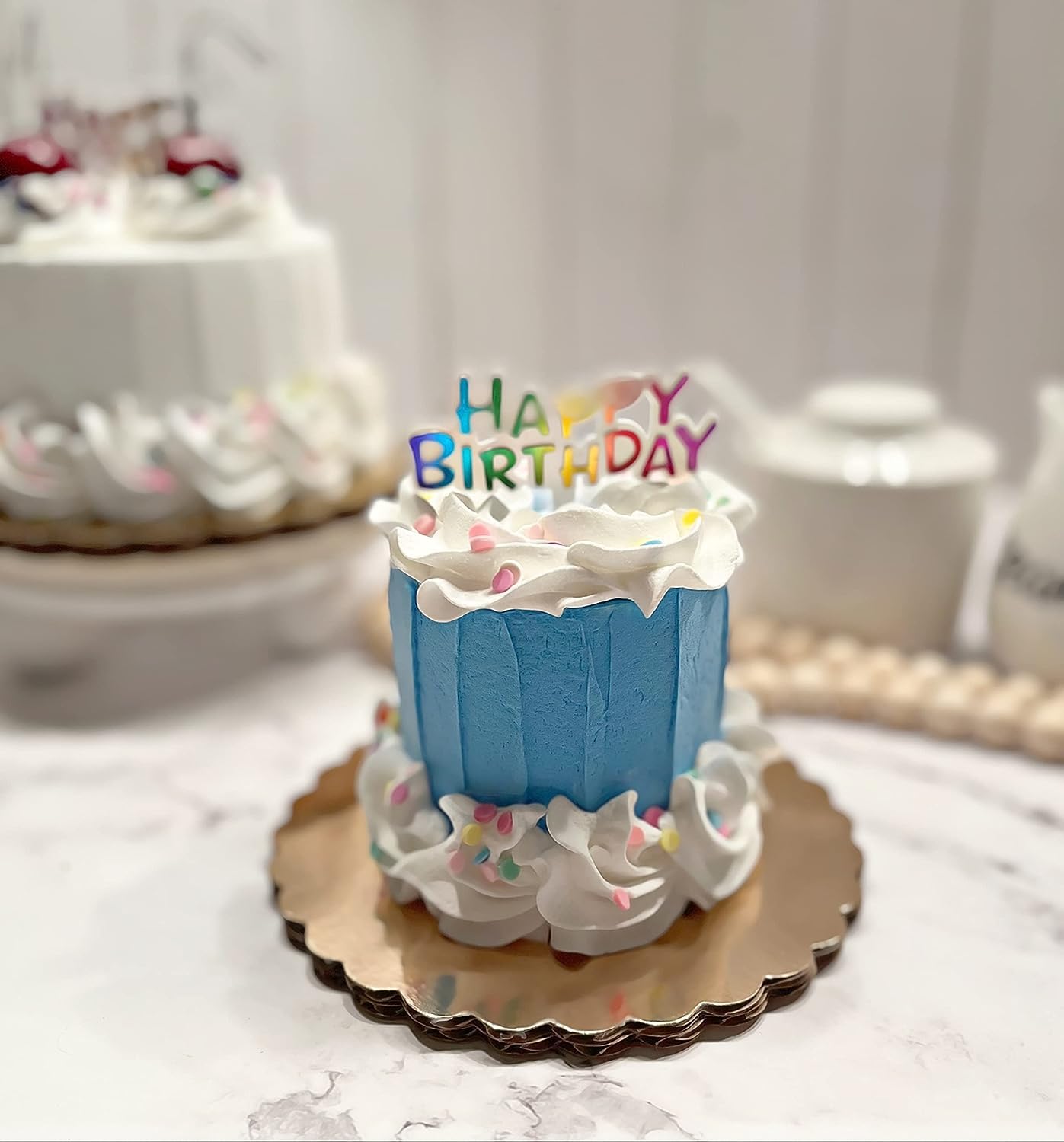 Blue mini fake cake decor by Dezicakes handmade in USA