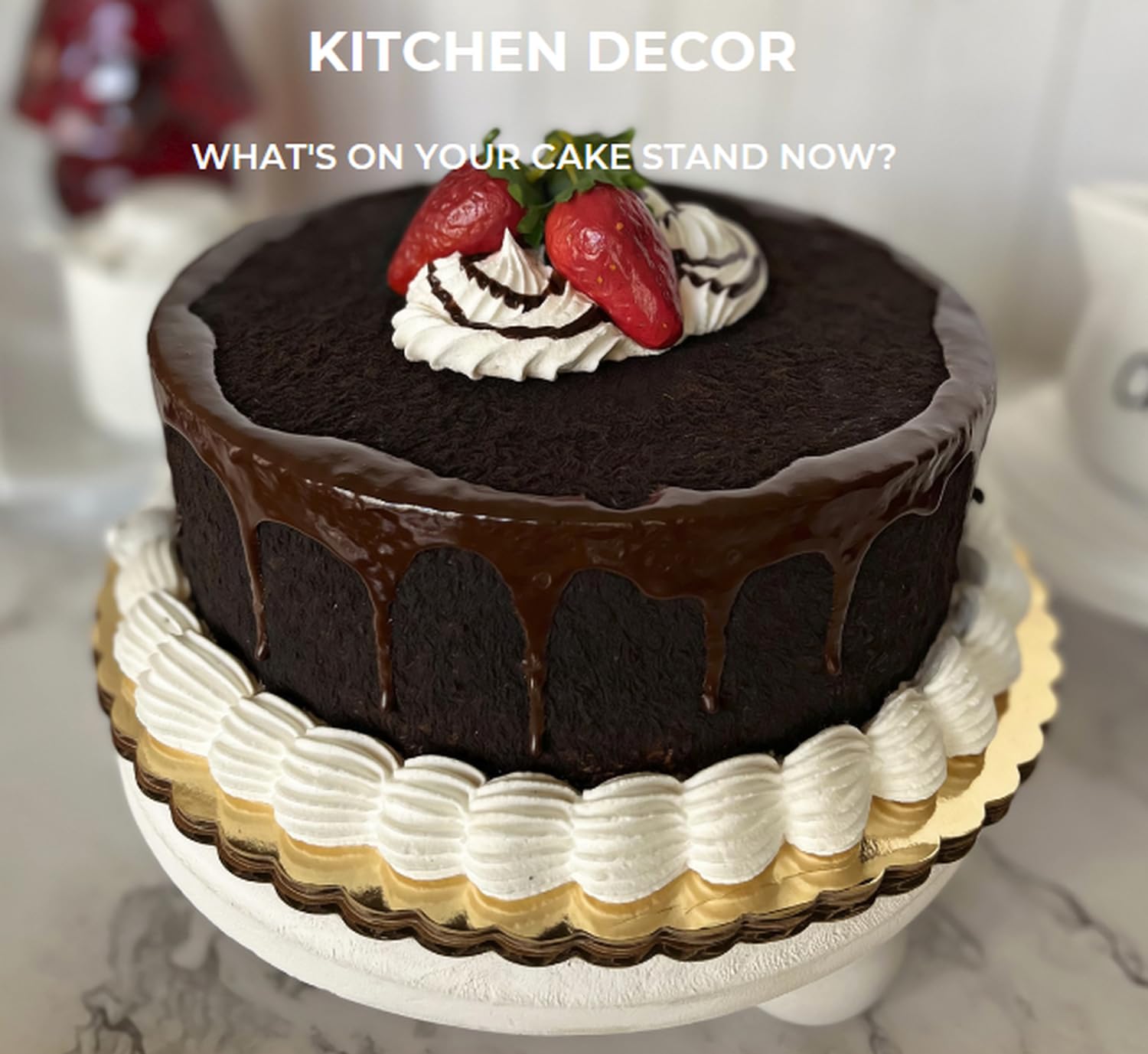 Chocolate fudge drizzle fake cake display by Dezicakes